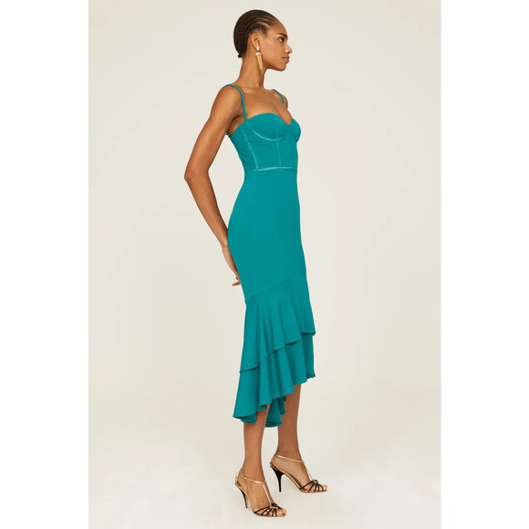 Katie May Loren Dress Spaghetti Strap Corset Mermaid Midi Teal Green Size Medium - Picture 3 of 11